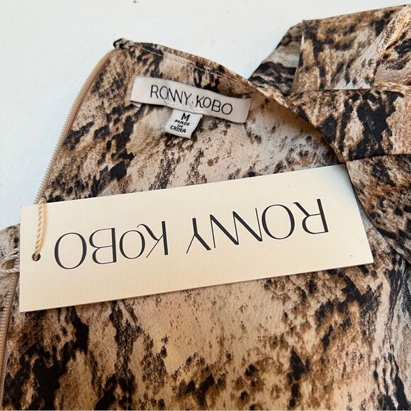Ronny Kobo Snakeskin Orzoro Asymmetric Hem Dress Tan Medium MSRP $398 - Picture 10 of 11